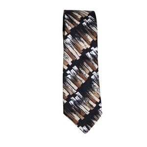 Christian Dior MONSIEUR Tie 100% Silk - White, Beige & Black Diagonal Pattern